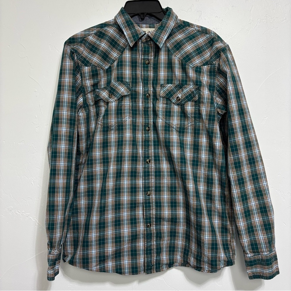 Cody James Plaid Snap Men Western Shirt Long Sleeve Small Rodeo Cowboy Green